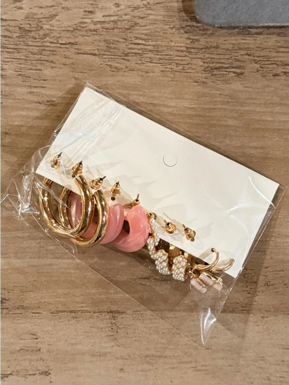 Fashion Jewelry Pink and Gold Mixed Hoop Earring Set